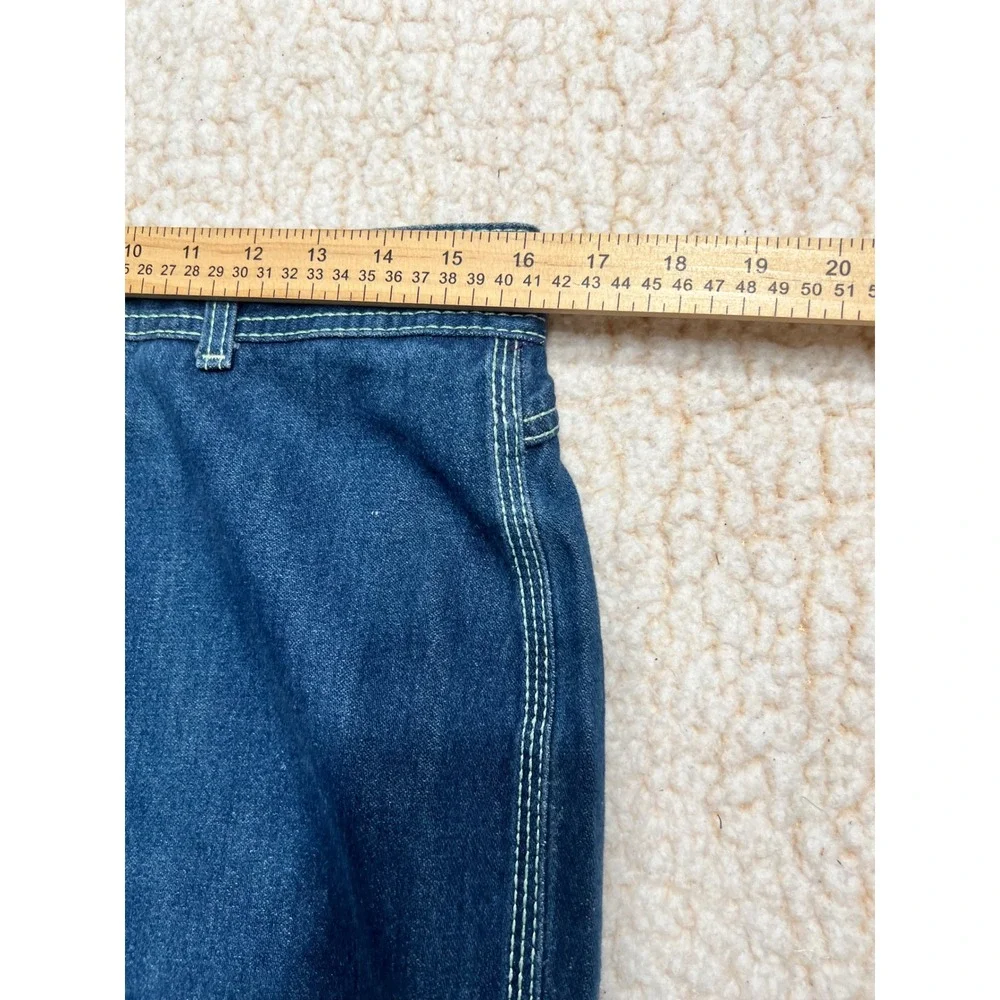 VTG 70s High Waisted Straight Leg Denim Jeans Dark Wash Contrast Stitch 32x33 - Picture 3 of 12